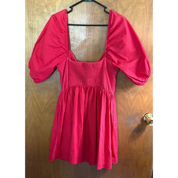 Anthropologie Maeve Red Puff Sleeve Button Up Corset Dress Large Milkmaid Y2K - Picture 3 of 16